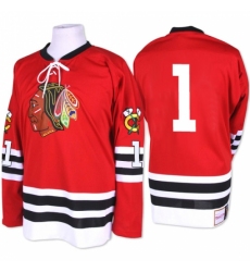 Men's Mitchell and Ness Chicago Blackhawks #1 Glenn Hall Authentic Red 1960-61 Throwback NHL Jersey