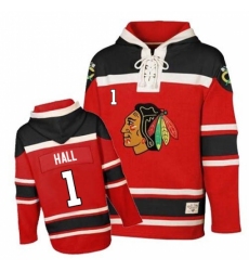 Men's Old Time Hockey Chicago Blackhawks #1 Glenn Hall Authentic Red Sawyer Hooded Sweatshirt NHL Jersey