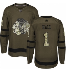 Men's Reebok Chicago Blackhawks #1 Glenn Hall Authentic Green Salute to Service NHL Jersey