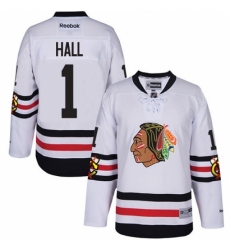 Men's Reebok Chicago Blackhawks #1 Glenn Hall Authentic White 2017 Winter Classic NHL Jersey