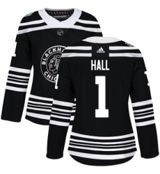 Women's Adidas Chicago Blackhawks #1 Glenn Hall Authentic Black 2019 Winter Classic NHL Jersey