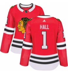 Women's Adidas Chicago Blackhawks #1 Glenn Hall Authentic Red Home NHL Jersey