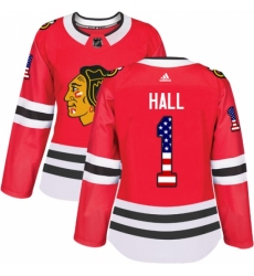 Women's Adidas Chicago Blackhawks #1 Glenn Hall Authentic Red USA Flag Fashion NHL Jersey