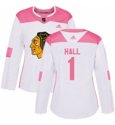 Women's Adidas Chicago Blackhawks #1 Glenn Hall Authentic White/Pink Fashion NHL Jersey