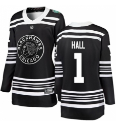 Women's Chicago Blackhawks #1 Glenn Hall Black 2019 Winter Classic Fanatics Branded Breakaway NHL Jersey