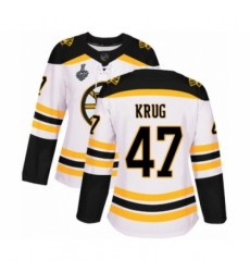 Women's Boston Bruins #47 Torey Krug Authentic White Away 2019 Stanley Cup Final Bound Hockey Jersey