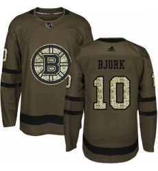 Men's Adidas Boston Bruins #10 Anders Bjork Premier Green Salute to Service NHL Jersey