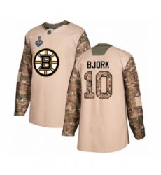 Men's Boston Bruins #10 Anders Bjork Authentic Camo Veterans Day Practice 2019 Stanley Cup Final Bound Hockey Jersey