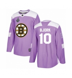 Men's Boston Bruins #10 Anders Bjork Authentic Purple Fights Cancer Practice 2019 Stanley Cup Final Bound Hockey Jersey