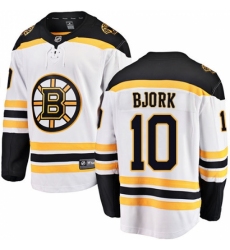 Men's Boston Bruins #10 Anders Bjork Authentic White Away Fanatics Branded Breakaway NHL Jersey