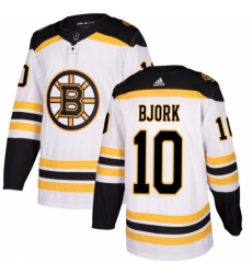 Women's Adidas Boston Bruins #10 Anders Bjork Authentic White Away NHL Jersey