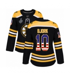 Women's Boston Bruins #10 Anders Bjork Authentic Black USA Flag Fashion 2019 Stanley Cup Final Bound Hockey Jersey