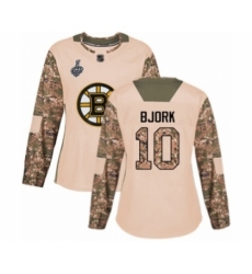 Women's Boston Bruins #10 Anders Bjork Authentic Camo Veterans Day Practice 2019 Stanley Cup Final Bound Hockey Jersey