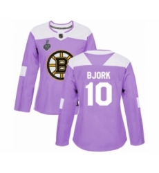 Women's Boston Bruins #10 Anders Bjork Authentic Purple Fights Cancer Practice 2019 Stanley Cup Final Bound Hockey Jersey