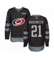 Men's Carolina Hurricanes #21 Nino Niederreiter Authentic Black 1917-2017 100th Anniversary Hockey Jersey