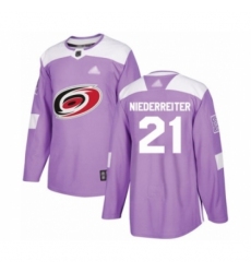 Men's Carolina Hurricanes #21 Nino Niederreiter Authentic Purple Fights Cancer Practice Hockey Jersey