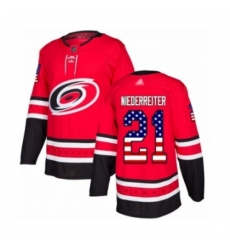 Men's Carolina Hurricanes #21 Nino Niederreiter Authentic Red USA Flag Fashion Hockey Jersey