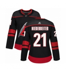 Women's Carolina Hurricanes #21 Nino Niederreiter Authentic Black Alternate Hockey Jersey