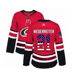 Women's Carolina Hurricanes #21 Nino Niederreiter Authentic Red USA Flag Fashion Hockey Jersey