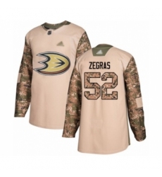 Men's Anaheim Ducks #52 Trevor Zegras Authentic Camo Veterans Day Practice Hockey Jersey