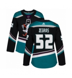 Women's Anaheim Ducks #52 Trevor Zegras Authentic Black Teal Alternate Hockey Jersey