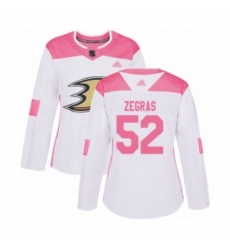 Women's Anaheim Ducks #52 Trevor Zegras Authentic White Pink Fashion Hockey Jersey