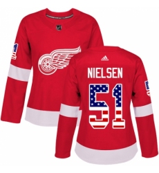 Women's Adidas Detroit Red Wings #51 Frans Nielsen Authentic Red USA Flag Fashion NHL Jersey