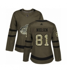 Women's Detroit Red Wings #81 Frans Nielsen Authentic Green Salute to Service Hockey Jersey