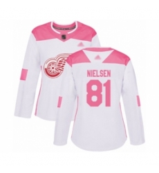 Women's Detroit Red Wings #81 Frans Nielsen Authentic White Pink Fashion Hockey Jersey