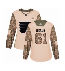 Women's Philadelphia Flyers #61 Justin Braun Authentic Camo Veterans Day Practice Hockey Jersey