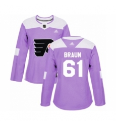 Women's Philadelphia Flyers #61 Justin Braun Authentic Purple Fights Cancer Practice Hockey Jersey