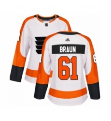 Women's Philadelphia Flyers #61 Justin Braun Authentic White Away Hockey Jersey