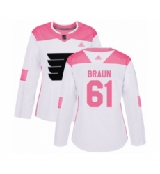 Women's Philadelphia Flyers #61 Justin Braun Authentic White Pink Fashion Hockey Jersey