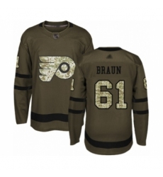 Youth Philadelphia Flyers #61 Justin Braun Authentic Green Salute to Service Hockey Jersey