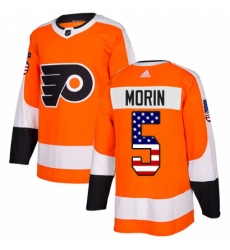 Men's Adidas Philadelphia Flyers #5 Samuel Morin Authentic Orange USA Flag Fashion NHL Jersey