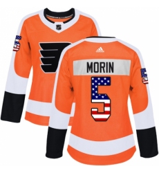 Women's Adidas Philadelphia Flyers #5 Samuel Morin Authentic Orange USA Flag Fashion NHL Jersey