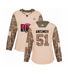 Women's Ottawa Senators #51 Artem Anisimov Authentic Camo Veterans Day Practice Hockey Jersey