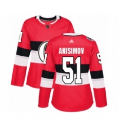 Women's Ottawa Senators #51 Artem Anisimov Authentic Red 2017 100 Classic Hockey Jersey