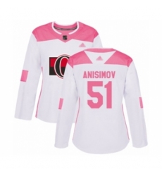 Women's Ottawa Senators #51 Artem Anisimov Authentic White Pink Fashion Hockey Jersey