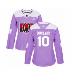 Women's Ottawa Senators #10 Anthony Duclair Authentic Purple Fights Cancer Practice Hockey Jersey