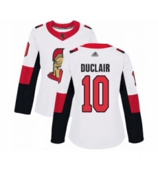 Women's Ottawa Senators #10 Anthony Duclair Authentic White Away Hockey Jersey