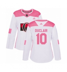 Women's Ottawa Senators #10 Anthony Duclair Authentic White Pink Fashion Hockey Jersey