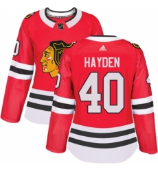 Women's Adidas Chicago Blackhawks #40 John Hayden Authentic Red Home NHL Jersey