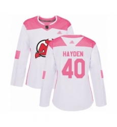 Women's New Jersey Devils #40 John Hayden Authentic White Pink Fashion Hockey Jersey