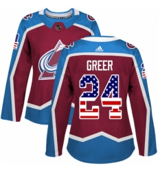 Women's Adidas Colorado Avalanche #24 A.J. Greer Authentic Burgundy Red USA Flag Fashion NHL Jersey