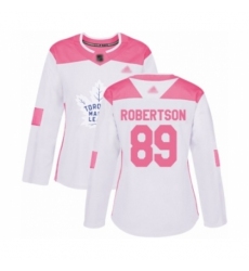Women's Toronto Maple Leafs #89 Nicholas Robertson Authentic White Pink Fashion Hockey Jersey