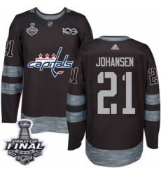 Men's Adidas Washington Capitals #21 Lucas Johansen Authentic Black 1917-2017 100th Anniversary 2018 Stanley Cup Final NHL Jersey