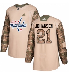 Men's Adidas Washington Capitals #21 Lucas Johansen Authentic Camo Veterans Day Practice NHL Jersey