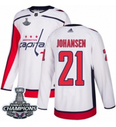 Men's Adidas Washington Capitals #21 Lucas Johansen Authentic White Away 2018 Stanley Cup Final Champions NHL Jersey