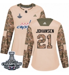 Women's Adidas Washington Capitals #21 Lucas Johansen Authentic Camo Veterans Day Practice 2018 Stanley Cup Final Champions NHL Jersey